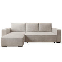 ECKSOFA CUDDY L, Eckcouch in L-Form mit Schlaffunktion und Bettkasten, Farbe: Hellgrau, Cordstoff, Ottomane Links - Hellgrau, Textil (240/140cm) - Storez24