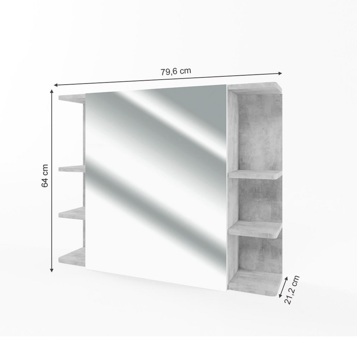 BADSPIEGELSCHRANK Fynn Beton 79.6 x 64 cm - Grau, Holzwerkstoff (79.6/64/21.2cm) - Vicco