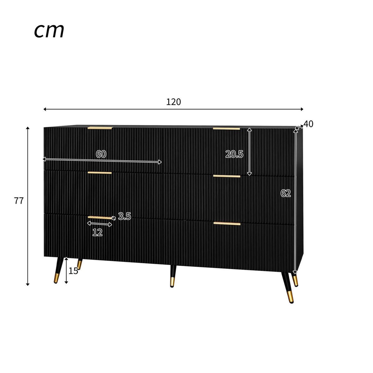 SIDEBOARD Schwarz, 6 Schubladen, Holz, für Wohnraum - Schwarz, Holz (120/77/40cm)