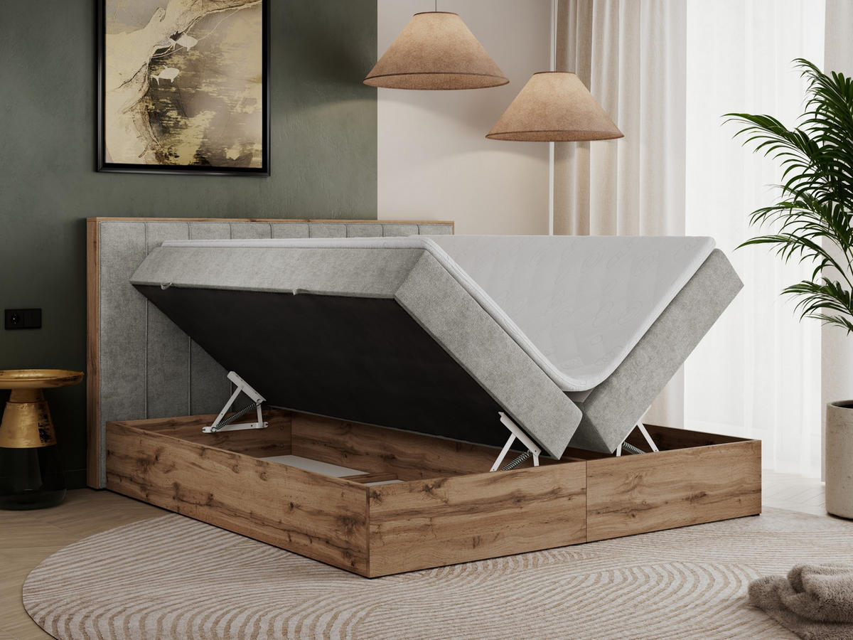 BOXBETT BELLISSIMO 140/200 Hellgrau Struktur - H3 - Hellgrau, Holz/Textil (140/200cm) - MKS