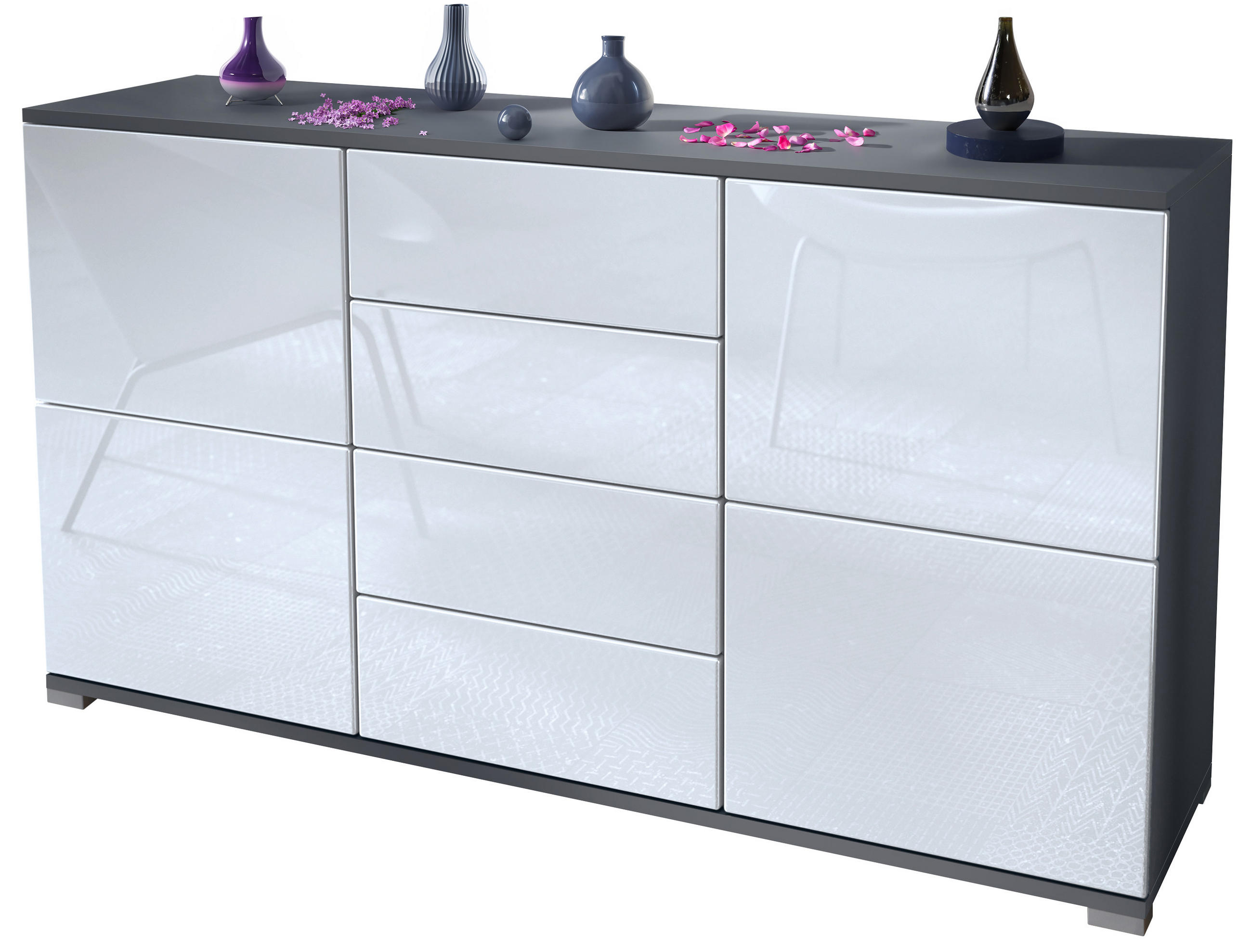 Vladon Sideboard Weiß Hochglanz 138.5x75.5x35 cm