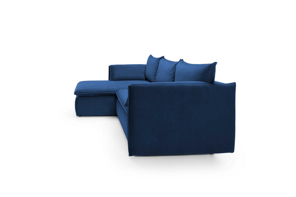 ECKSOFA PREGIO Blau Plüsch-Stoff mit Schlaffunktion - Blau, Holz (230/166cm) - MASSENO