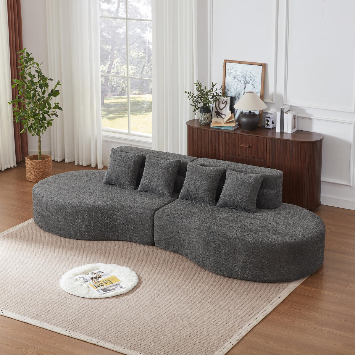 4-SITZER SOFA Chenille Grau Modulares 2-teiliges Design - Grau, Textil (310/65/110cm) - WISHDOR