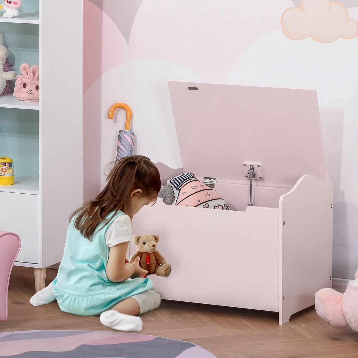 SPIELZEUGTRUHE DE-17224 mit Gasdruckdämpfer, MDF Rosa - Pink, Metall (101.6/152.4cm) - ComfortXL
