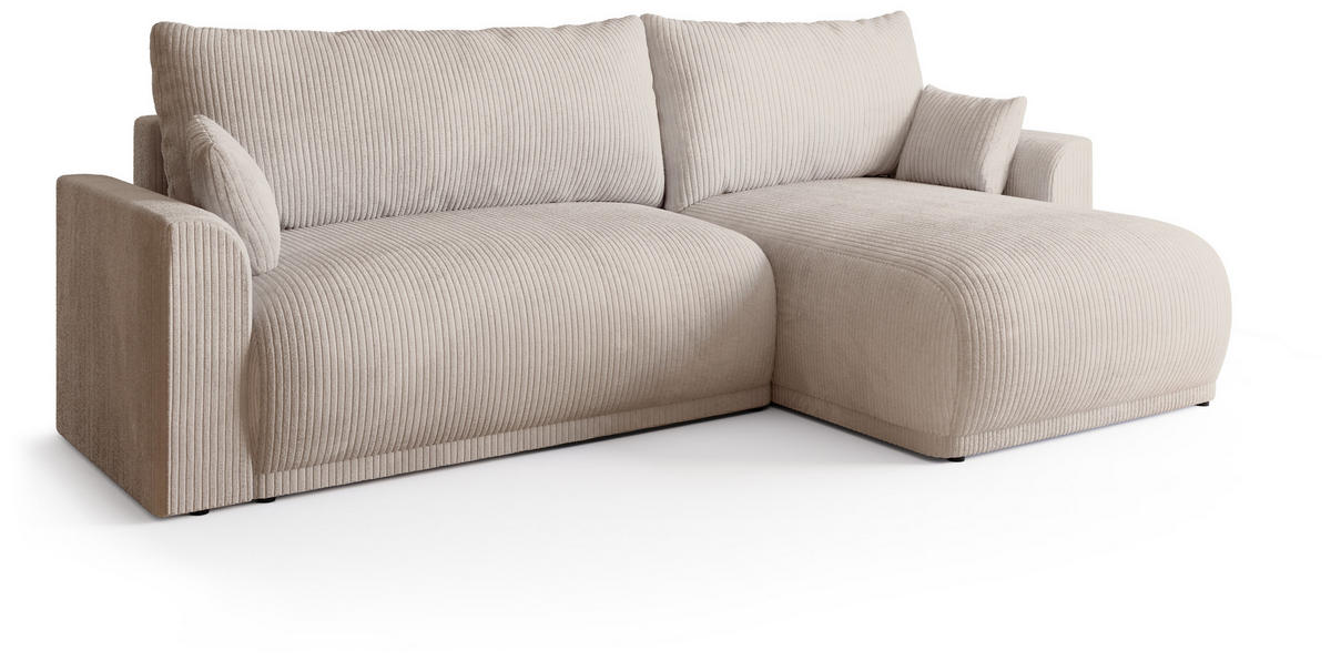ECKSOFA MORENO mit Schlaffunktion Vanille Cord - Creme, Textil (262/160cm) - Bromarkt