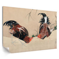 POSTER - 29x21 cm (A4) - Hokusai - Hähne - Creme, Textil (29.7/21/0.1cm) - TULUP