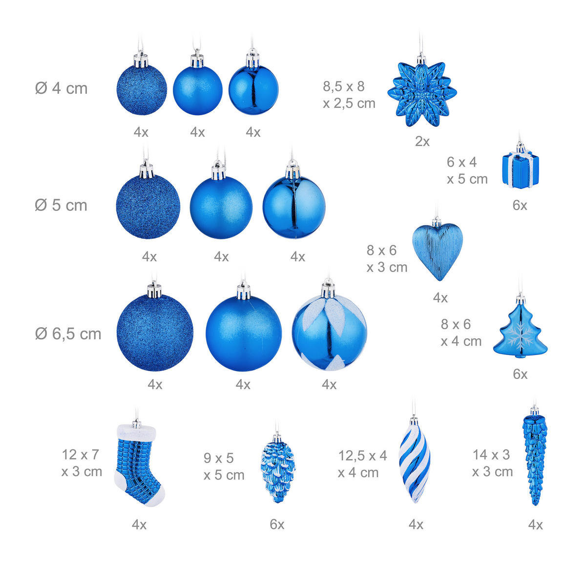 72-TLG.WEIHNACHTSKUGELN-SET - Blau, Kunststoff (38/24/12cm) - Relaxdays
