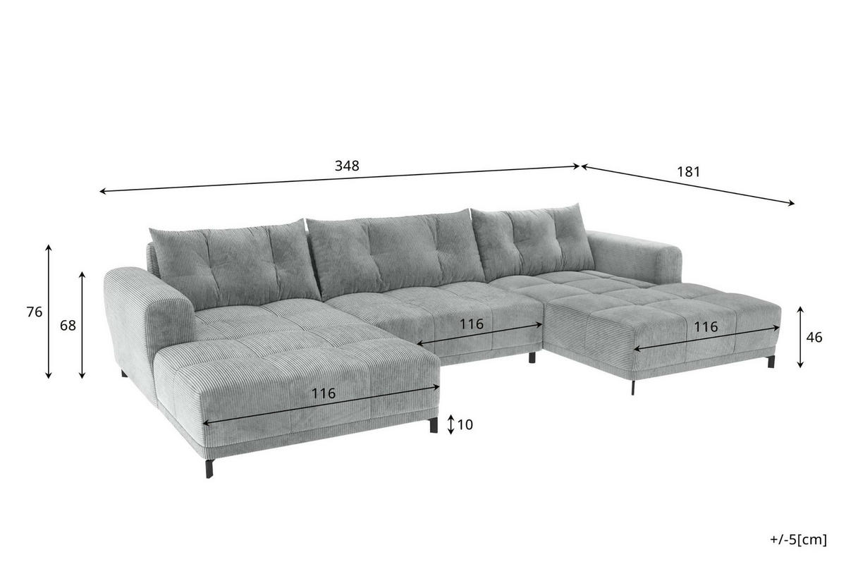 WOHNLANDSCHAFT Massimo Cordstoff Blau inkl. Schlaffunktion - Blau/Schwarz, Textil/Metall (356/94/181cm) - 99rooms