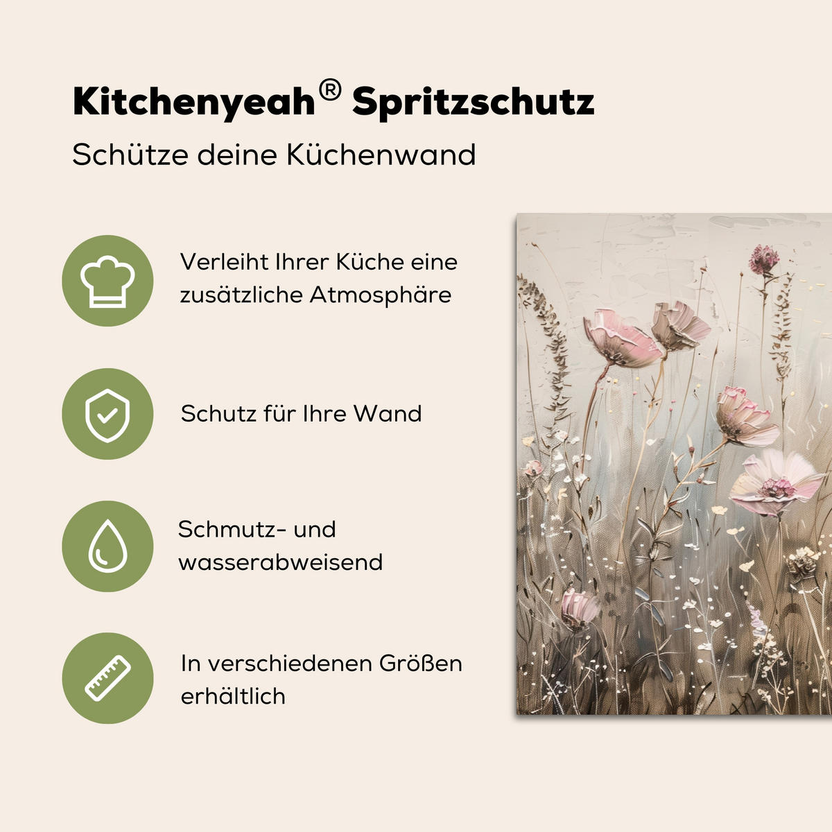 SPRITZSCHUTZ KÜCHE Blumen - Beige - Trockenblumen 60x40 cm - Beige, Metall (60/0.3/40cm) - MuchoWow