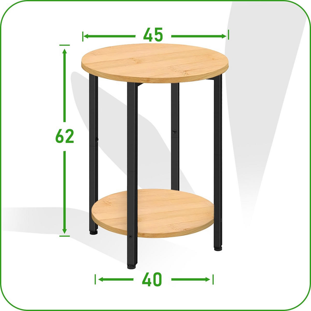 BEISTELLTISCH Bambus Metall Naturfarben Schwarz rund 45×62×40 cm - Schwarz/Naturfarben, Holzwerkstoff/Metall (45/45/62cm) - Begryf