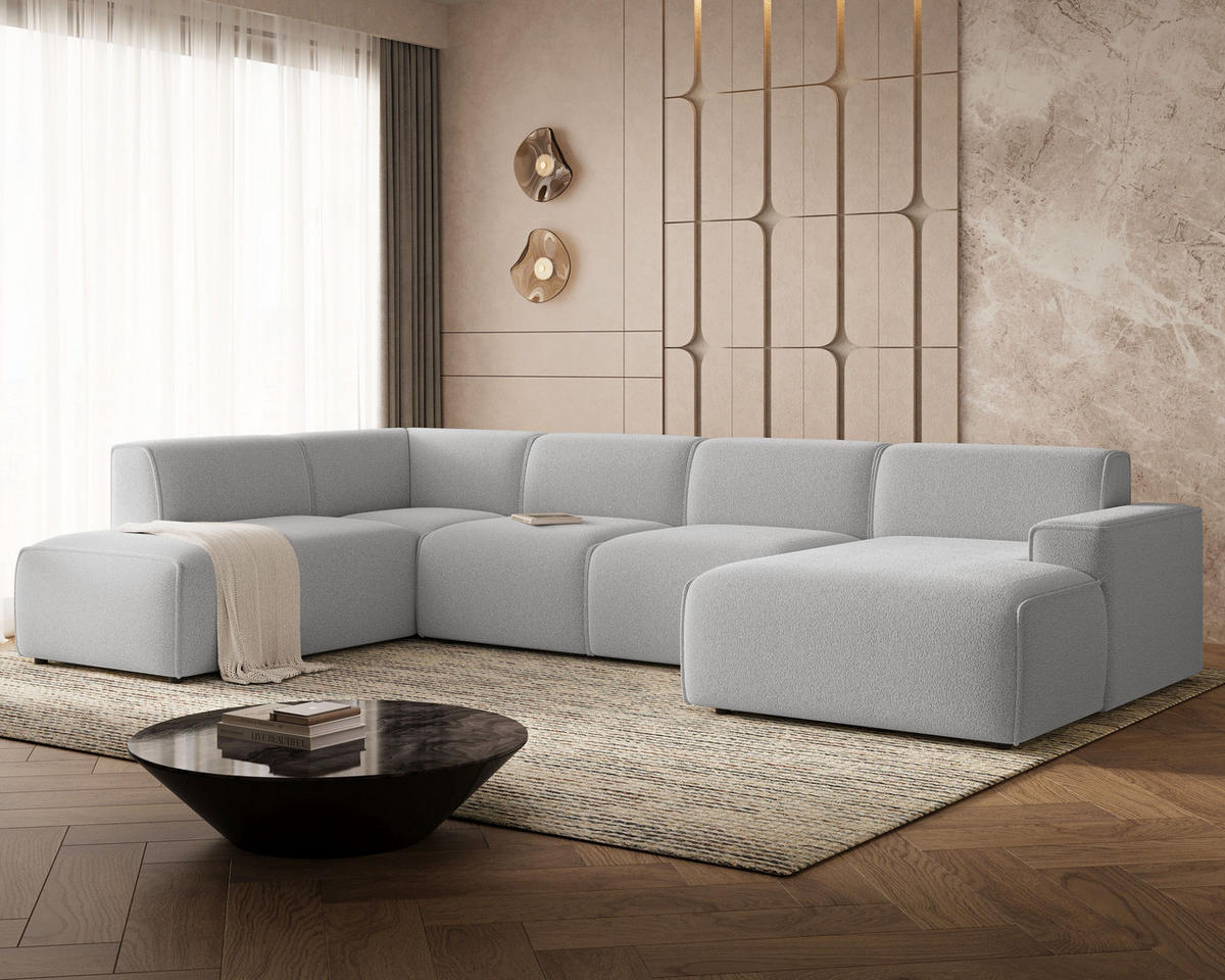 ECKSOFA U Belluno Grau Links - Schwarz/Grau, Holz/Kunststoff (378/220cm) - Graingold