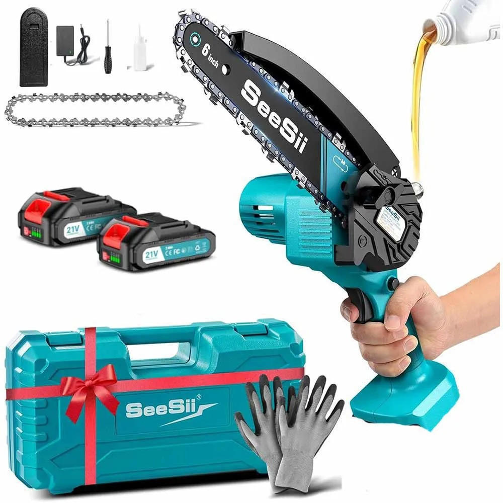 KETTENSÄGE kabellos 6 Zoll Makita-18V Kompatibel Mit 2 Akkus 2,0Ah - Blau, Metall (15/7/30cm) - Coonoor
