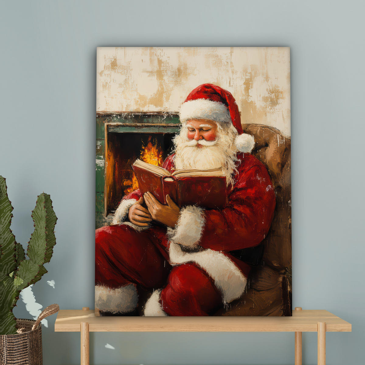 LEINWANDBILD Weihnachten - Weihnachtsmann - Winter - Open Fireside 60x80 cm - Dunkelrot, Textil (60/80cm) - MuchoWow