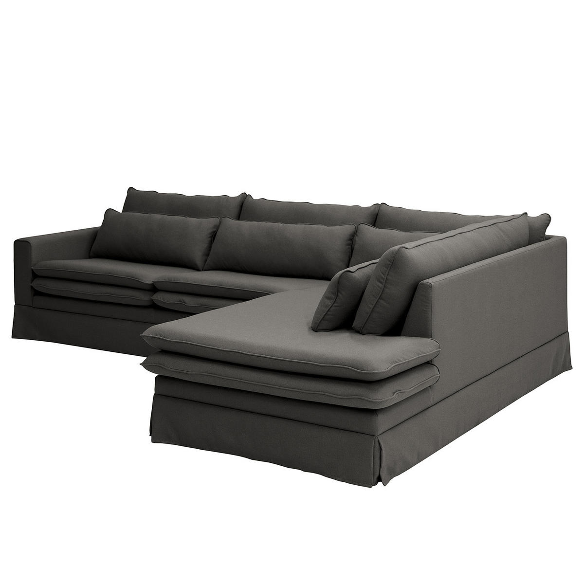 ECKSOFA mit Husse - Ottomane, Webstoff - Anthrazit/Schwarz, Kunststoff/Textil (299/222cm) - home24