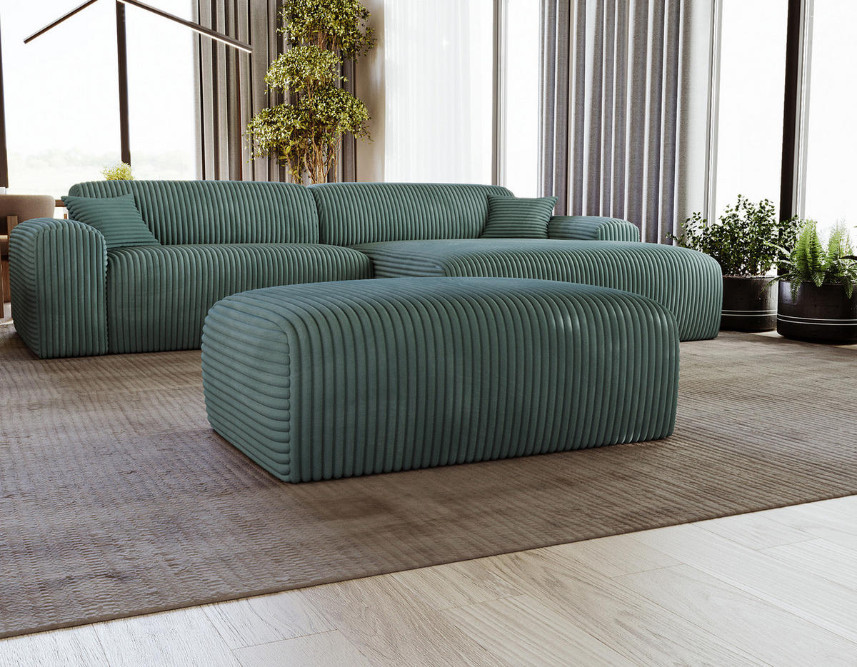 POLSTERHOCKER - Cord - Schwarz/Grün, Kunststoff/Textil (110/40/72cm) - home24