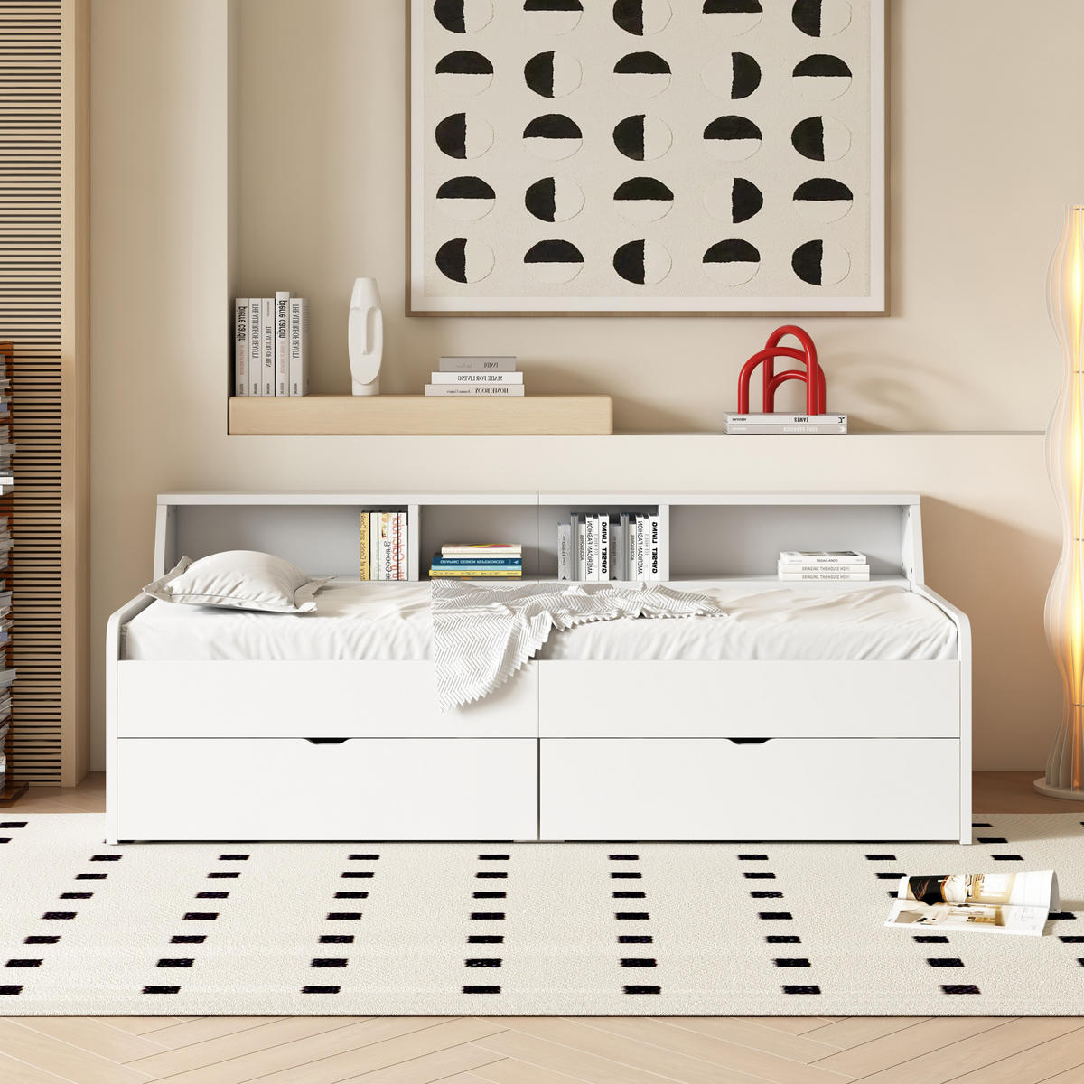 TAGEBETT 90x200cm Weiß einzeln 2 Schubladen Staufach - Weiß, Holz (90/200cm) - FLIEKS