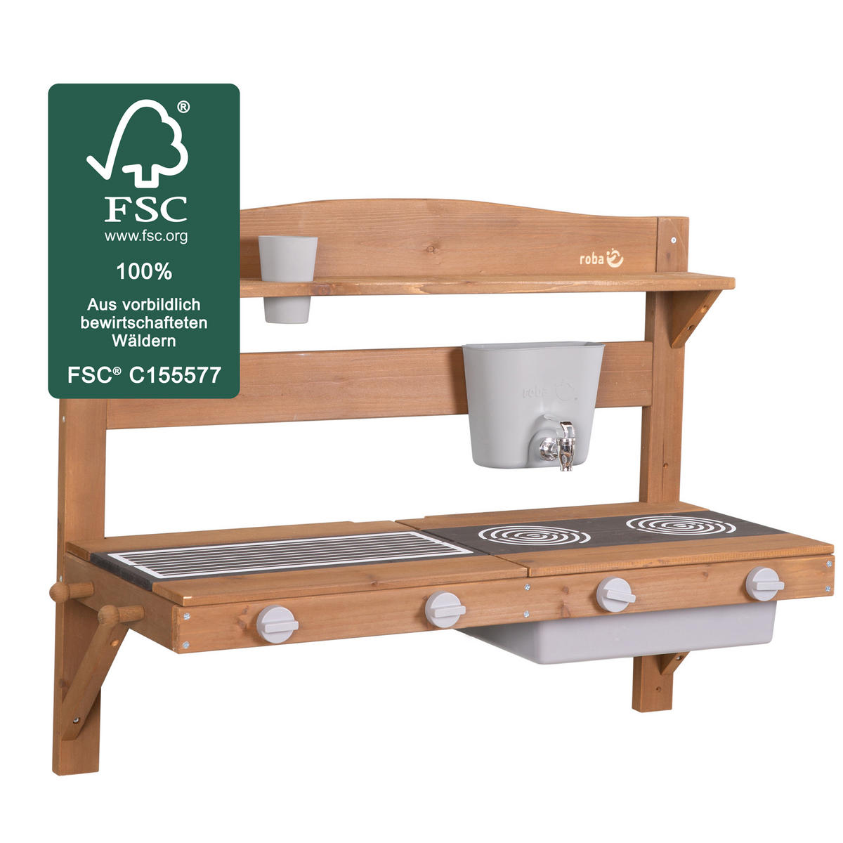 SPIEL- UND MATSCHKÜCHE zum Hängen teak - Teakfarben, Holz (85/65/35cm) - Roba