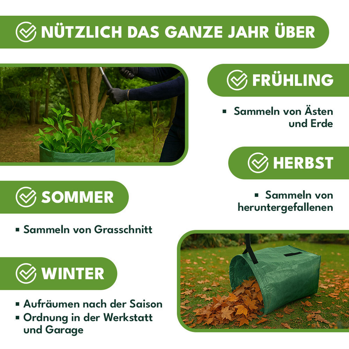 GARTENSACK 200L - Dunkelgrün, Kunststoff (56/76/43cm)