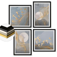 WANDBILDER 4er-Set - 50x50 cm & 40x60 cm Schwarzer Rahmen - Abstrakte Wellenkreise, grau - Schwarz, Kunststoff (50/50cm) - ArtPrintCave