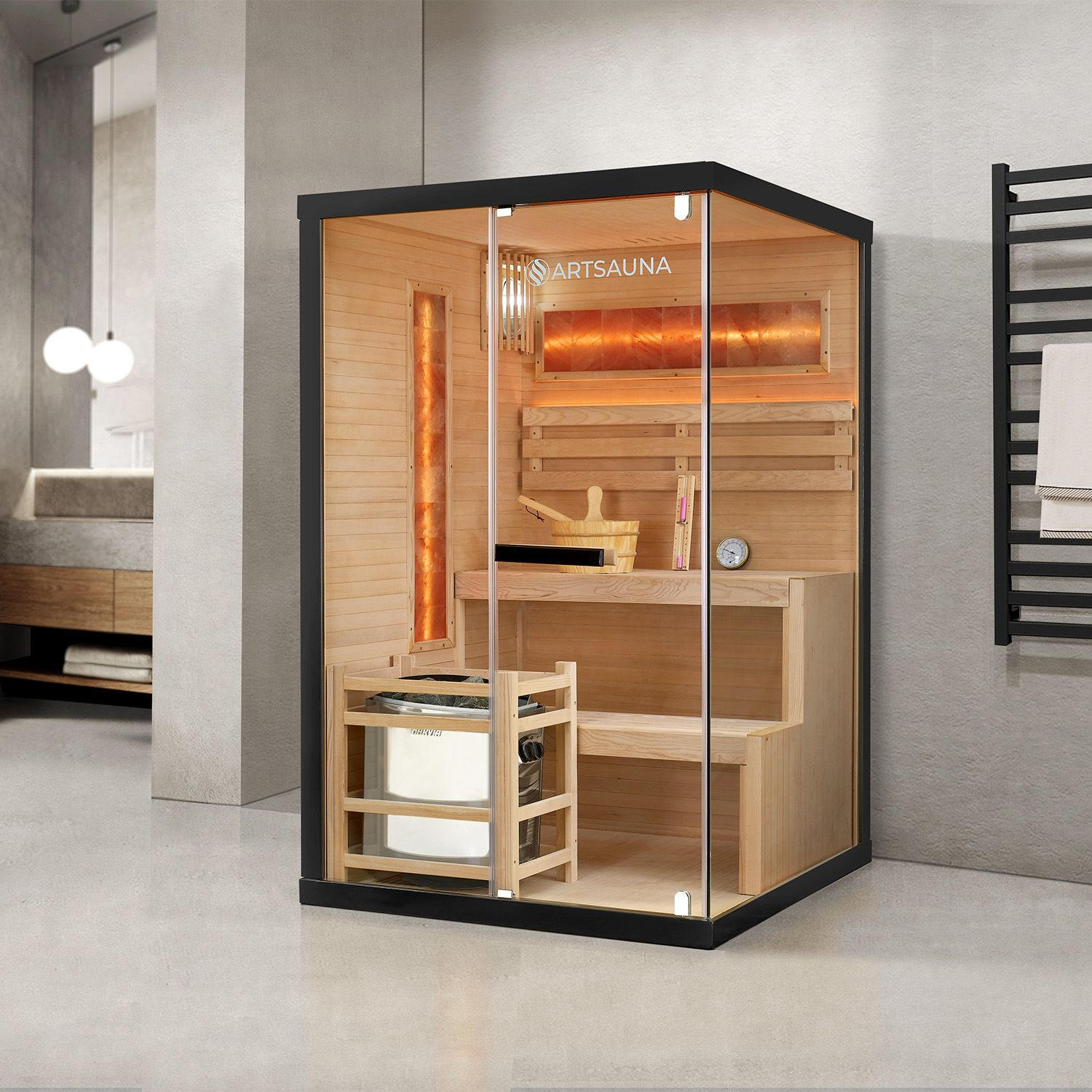SAUNA Vantaa 120 x 120 cm mit 3,5 kW Saunaofen - Naturfarben, Holz (120/190/120cm) - Artsauna
