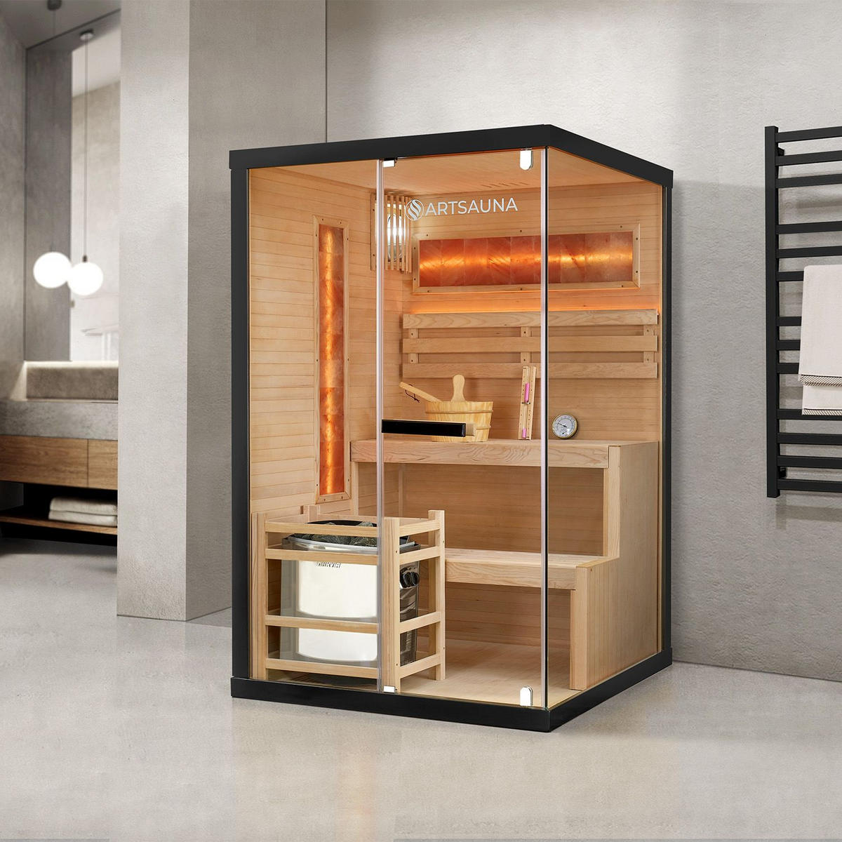 SAUNA Vantaa 120 x 120 cm mit 3,5 kW Saunaofen - Naturfarben, Holz (120/190/120cm) - Artsauna