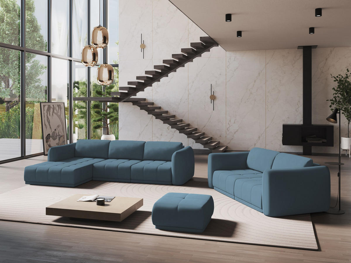 ECKSOFA Links Chenille Stoff Blau - Blau/Blaugrau, Kunststoff/Textil (170/290cm) - Makamii