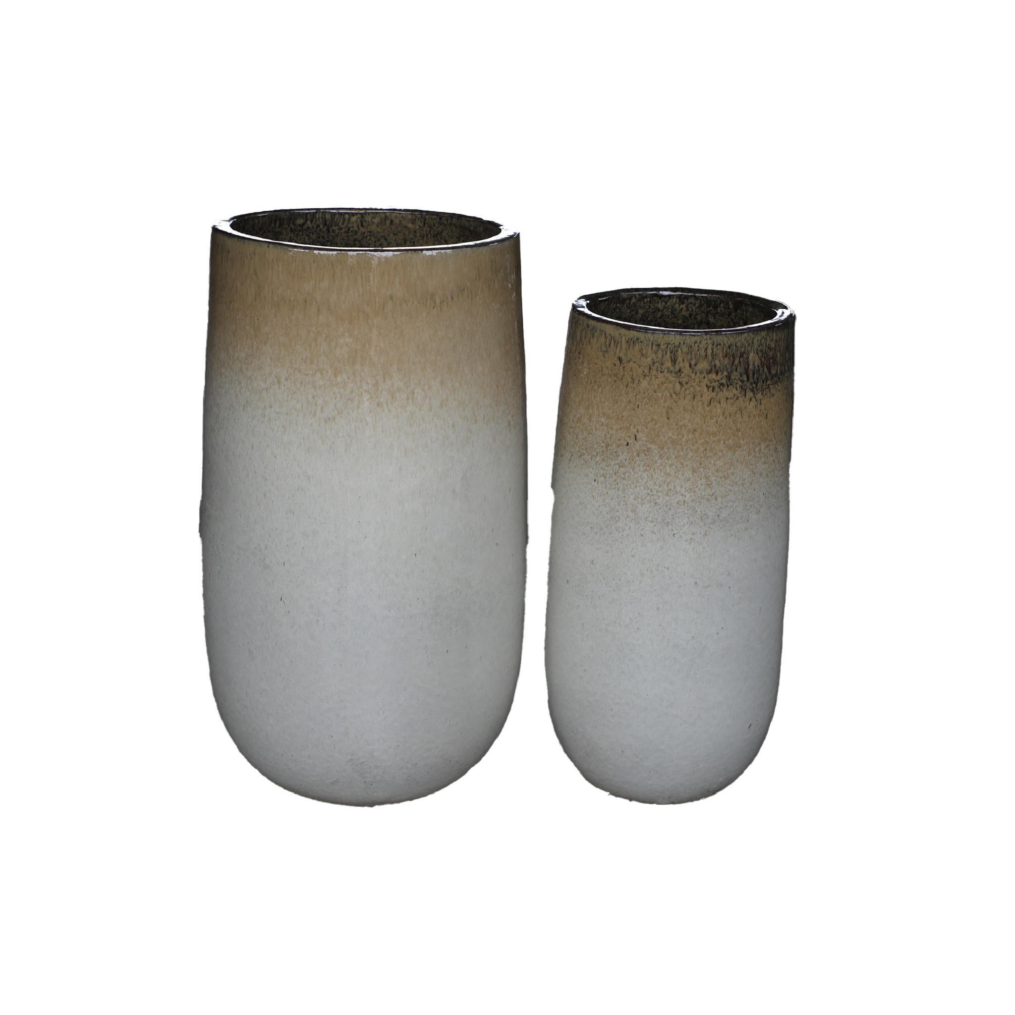 TOPF Raya Beige 45/45/80cm 2er-Set - Beige, Keramik (80cm) - PTMD Collection