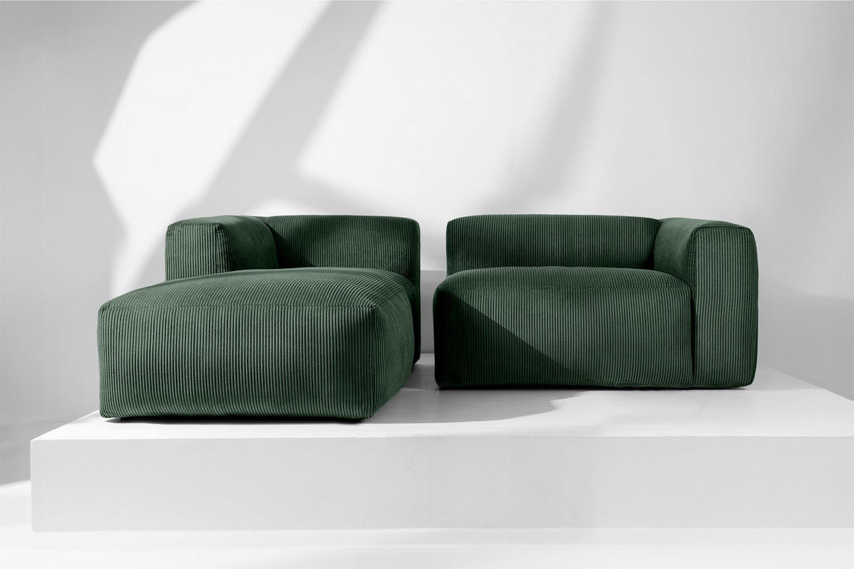 ECKMODULSOFA-LINKS BUFFO 3/4 Sitzer mit extrem weicher Sitzfläche, Kordstoff, dunkelgrün - Dunkelgrün, Textil (237/180cm) - KONSIMO®