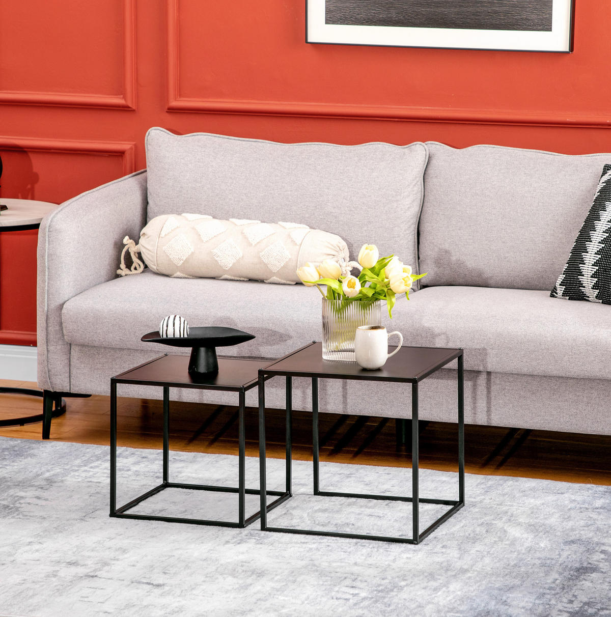 COUCHTISCH 40/40/40 cm und 35/35/35 cm Schwarz aus Stahl mit 2 Tischen - Schwarz, Metall (40/40/40cm) - OKMYHOME
