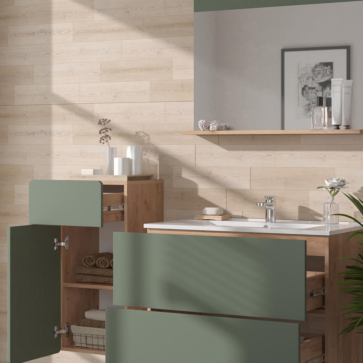 Eichefarben/Grün, Holzwerkstoff (80/59.3/46cm) - Vicco