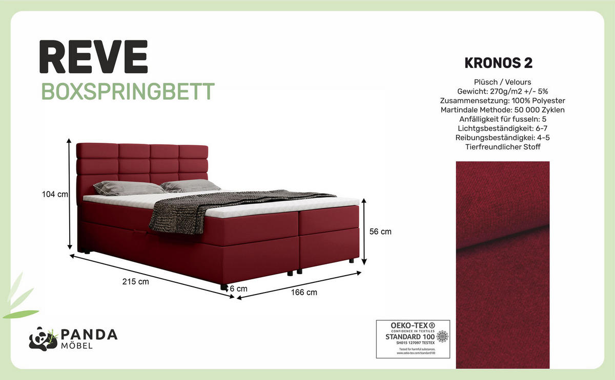 BOXBETT Reve 160 x 200 cm mit Bettkasten und Lattenrost ohne matratze - rot - Beige, Holz (160/206cm) - Panda Möbel
