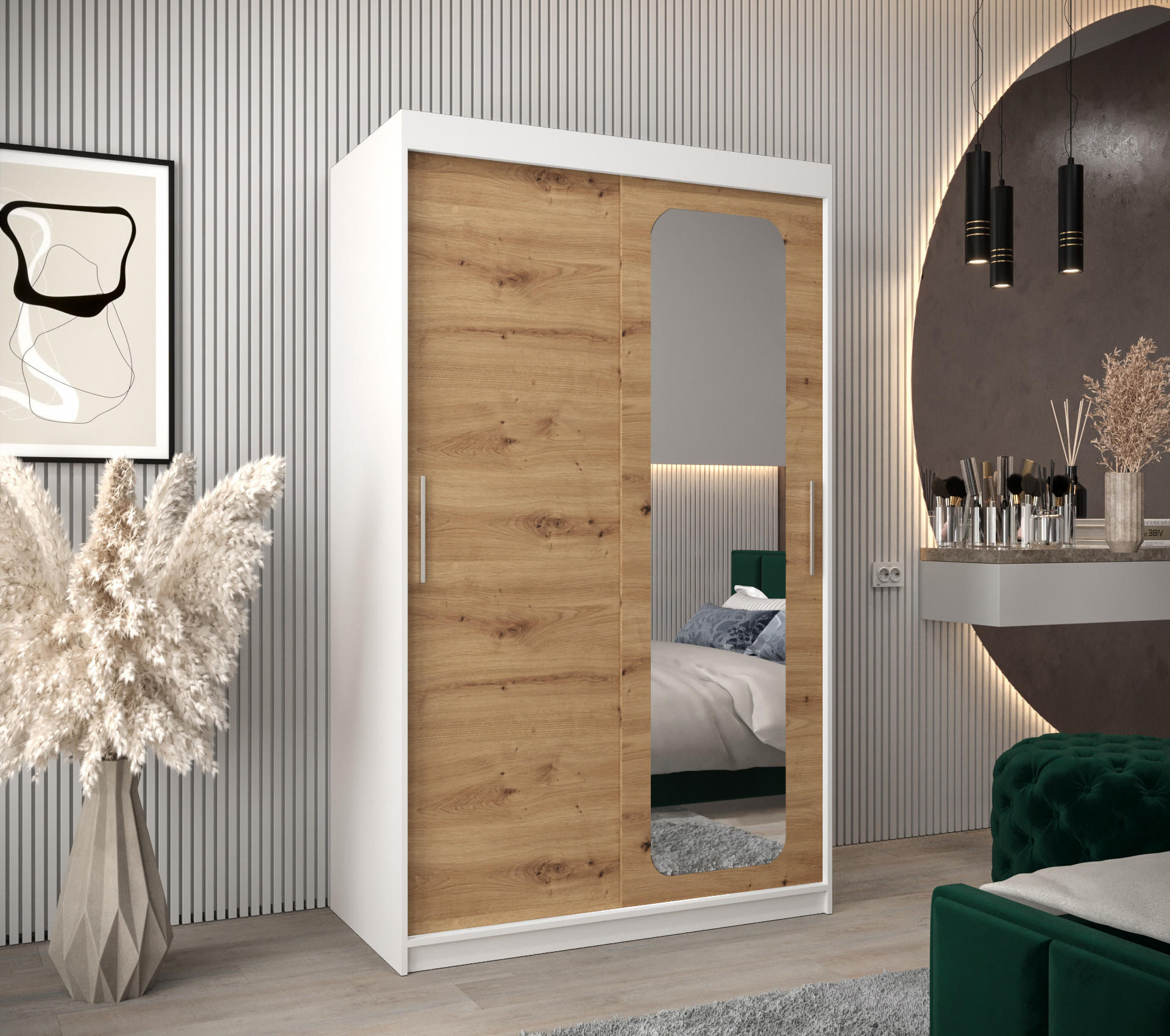 SCHWEBETÜRENSCHRANK 200/120/62 2-türig - Silberfarben/Eiche Artisan, Holz/Kunststoff (120/200/62cm) - Abiks Möbel