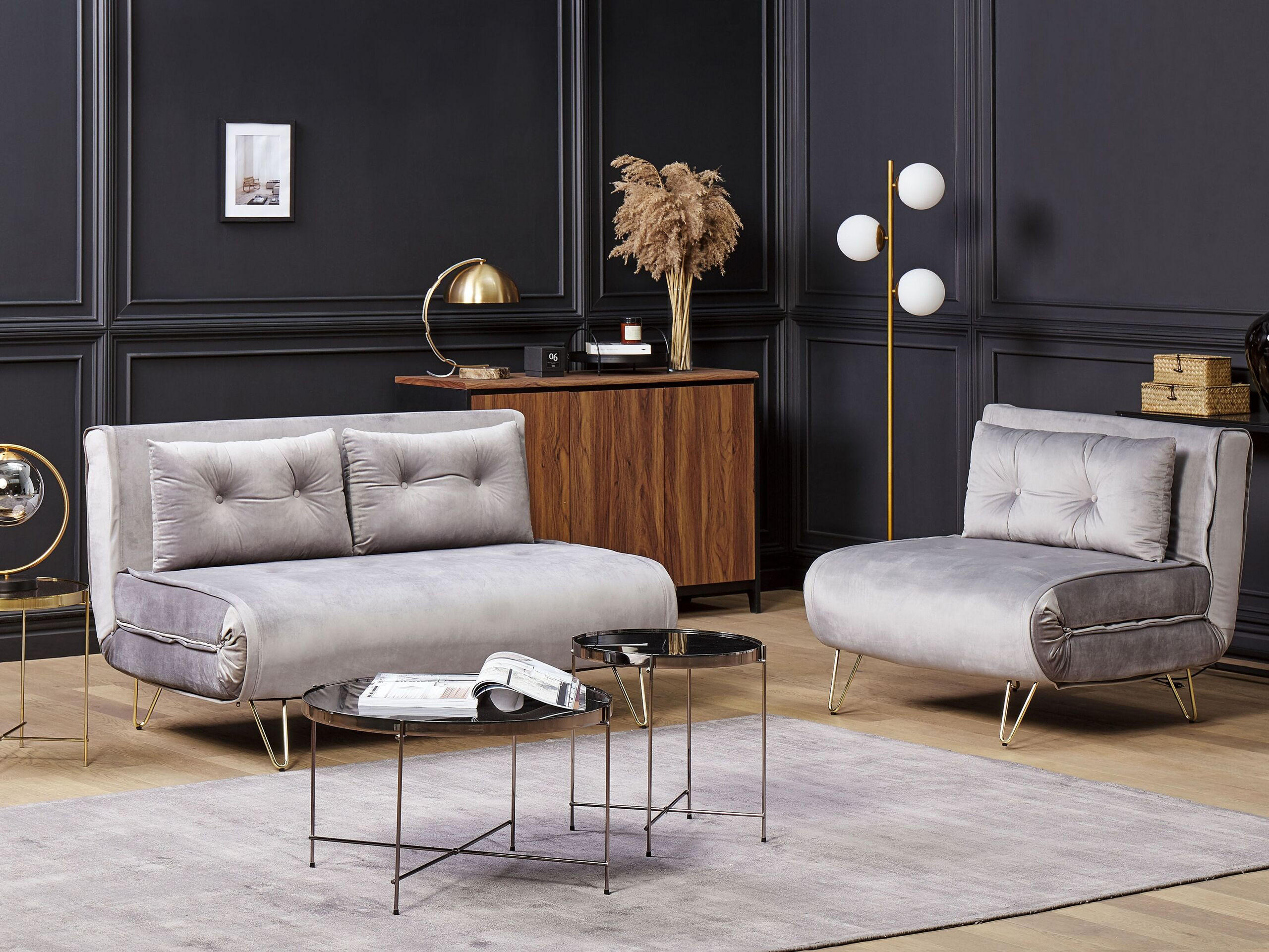 SOFA-SET 3-sitzer Samtstoff Grau Vestfold - Grau, Textil (130/81/78cm) - Beliani