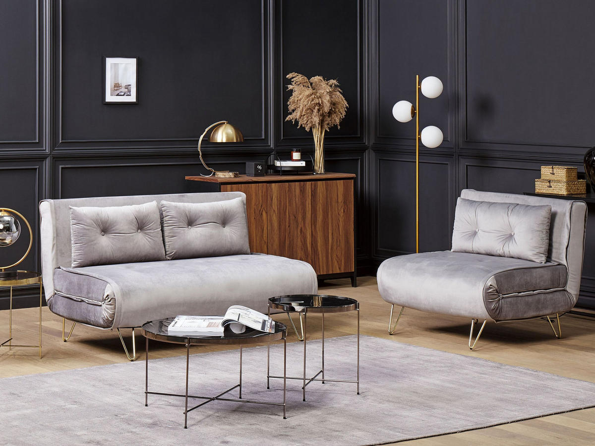 SOFA-SET 3-sitzer Samtstoff Grau Vestfold - Grau, Textil (130/81/78cm) - Beliani