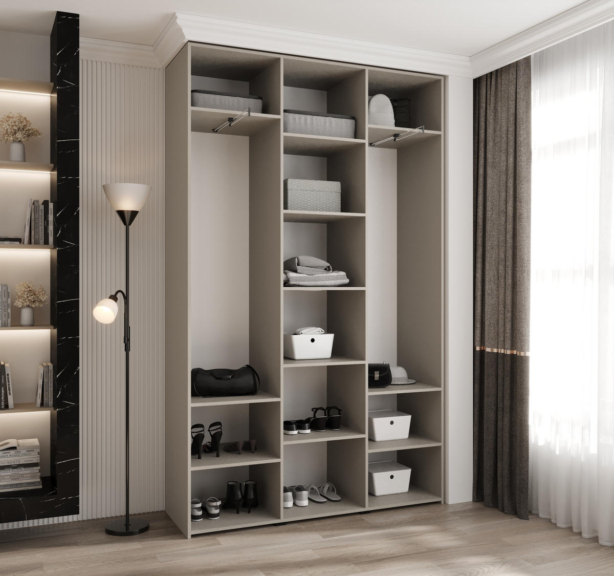 DREHTÜRENSCHRANK 245,5/150/40 3-türig - Kaschmir/Goldfarben, Holz/Metall (150/245.5/40cm) - Abiks Möbel