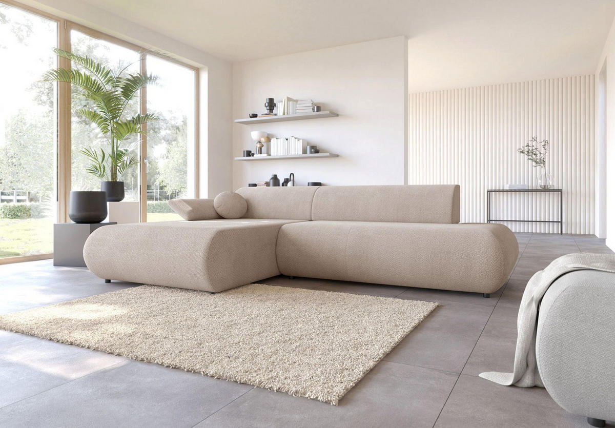 ECKSOFA Armone Hellbeige Chenille - Ecru/Schwarz, Kunststoff/Textil (286/173.5cm) - Selsey