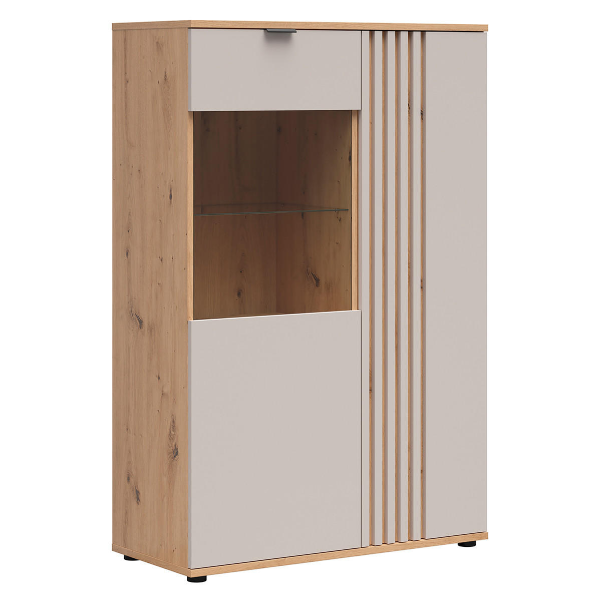 VITRÍNA Ezra Kašmír a dřevo - béžová, kompozitní dřevo (90.5/137.5/40cm) - Petits-meubles