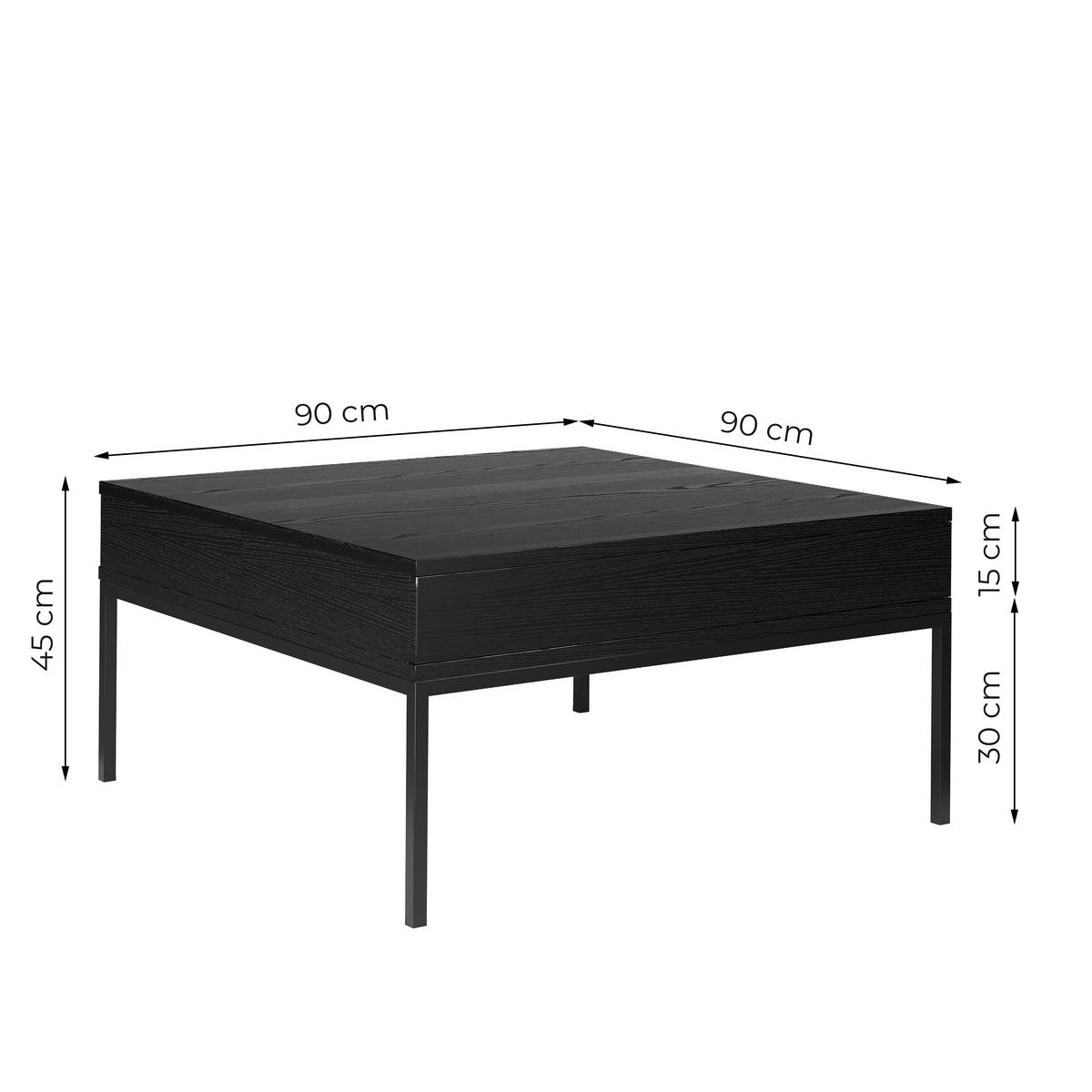 COUCHTISCH Induro Schwarz, mit Schubladen - Schwarz, Holzwerkstoff/Metall (90/90/45cm) - Bettso