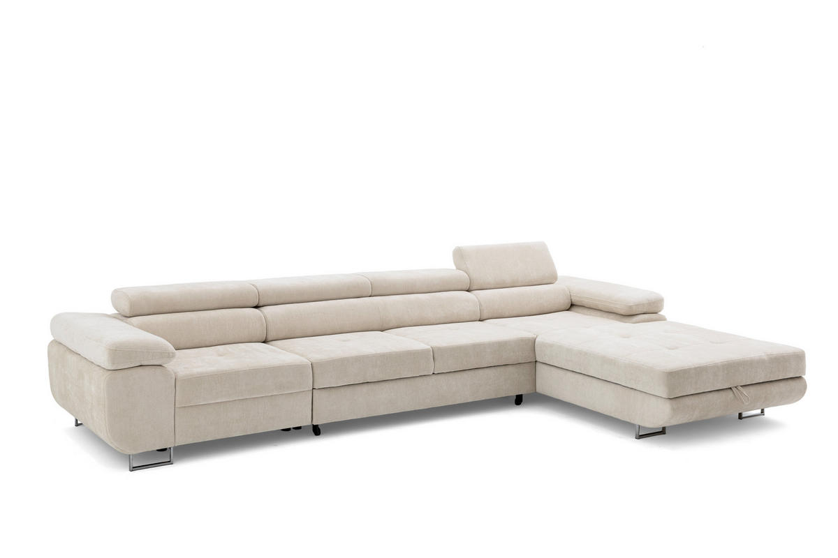 ECKSOFA ALONZO MAXI Rechts mit Schlaffunktion 125x195 Chenille Beige - Chromfarben/Beige, Holz/Textil (350/203cm) - Muffo