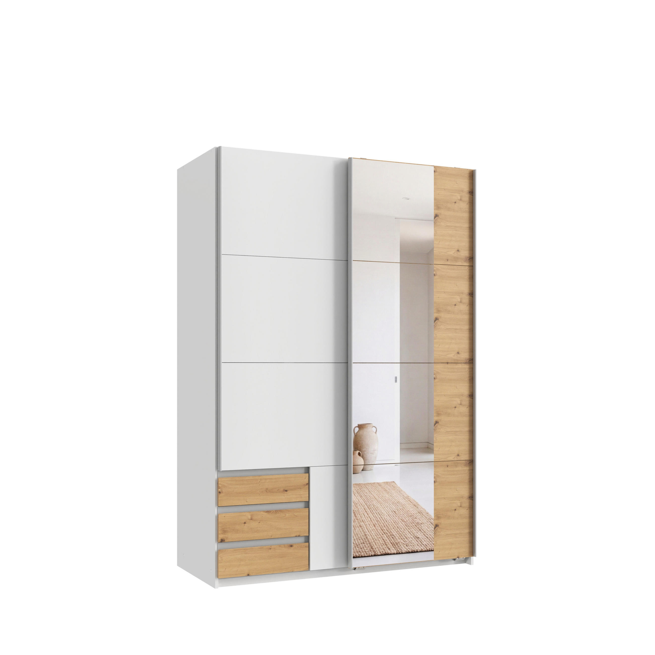 luma-home Schwebetürenschrank Weiß, Eiche Artisan 135x198x65 cm