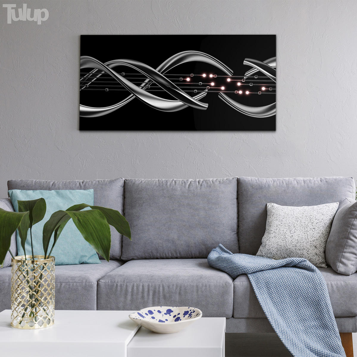 GLASBILD 120x60 cm Moderne Kunst - Silberfarben/Schwarz, Glas (120/60cm) - TULUP