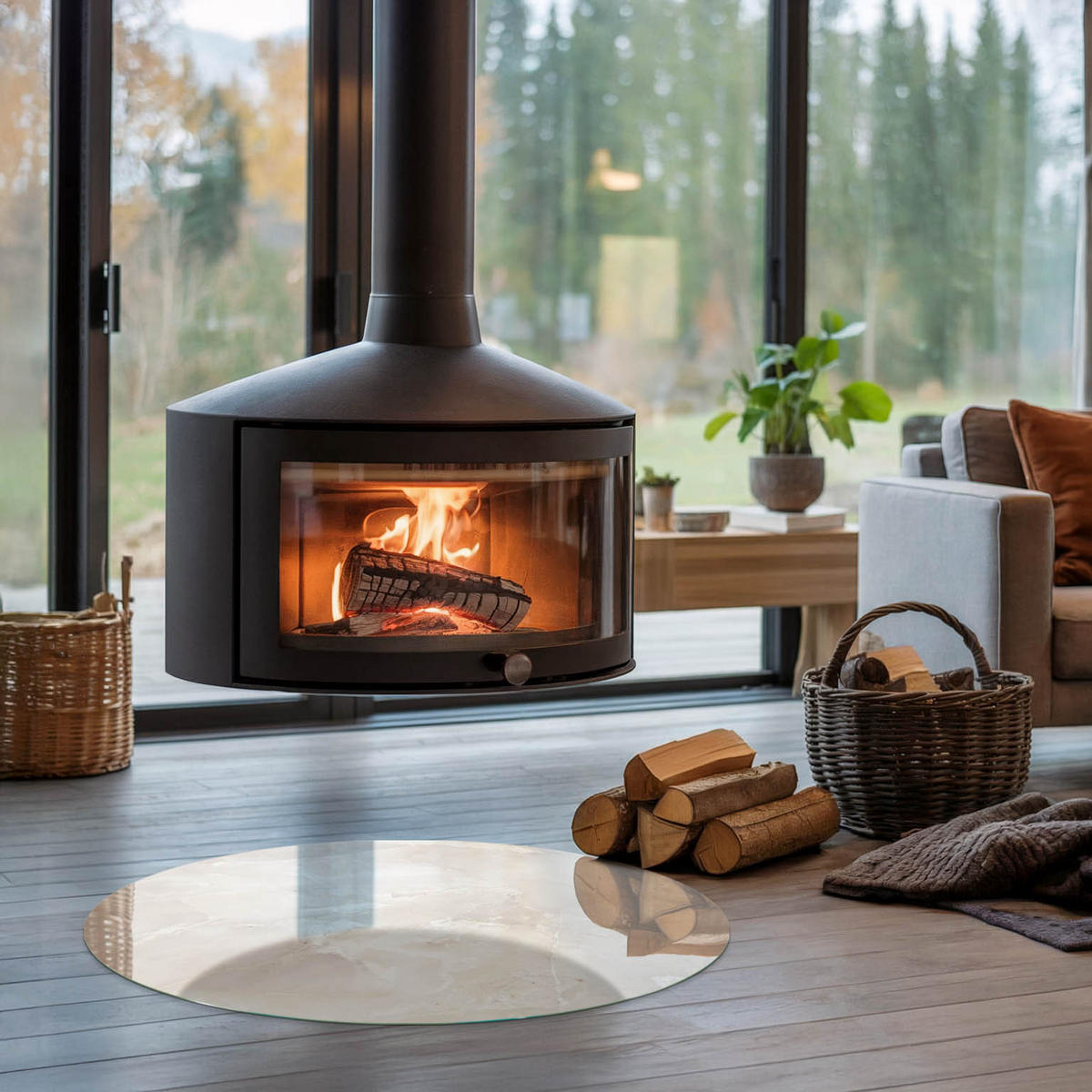 GLASPLATTE für Kamin Ø 80 cm - Creme, Glas (80/80/0.4cm) - TULUP