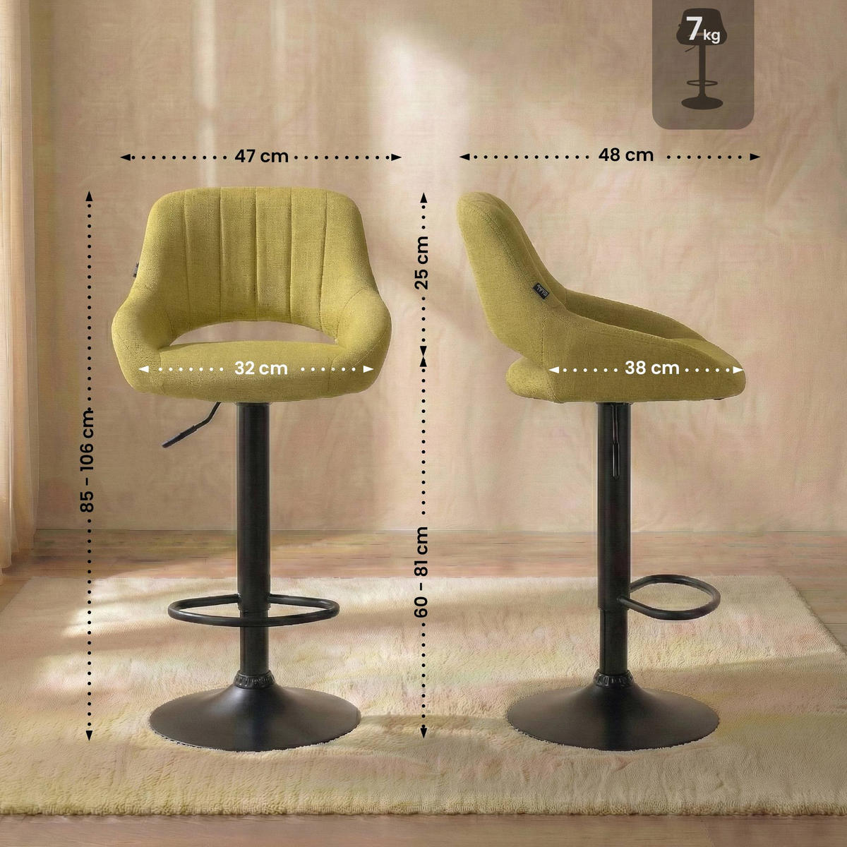 BARHOCKER Stoff Grün - Schwarz/Grün, Textil/Metall (47/85/48cm) - CLP