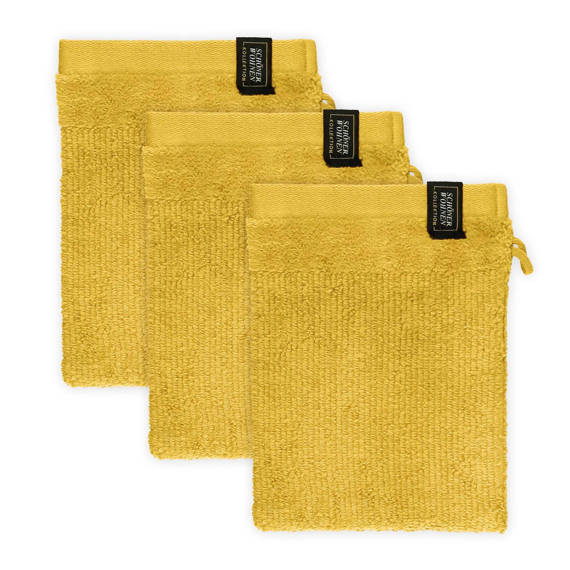 WASCHHANDSCHUH BAUMWOLLE SENSE 3ER SET - Gelb, Textil (16/21cm) - Schöner Wohnen