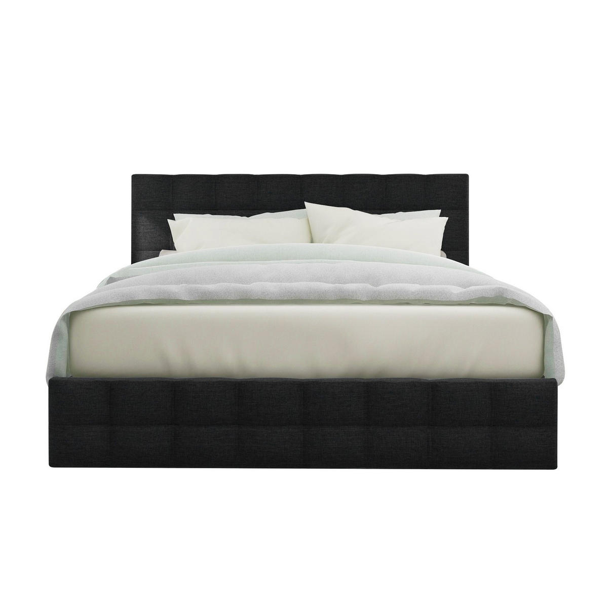 TAPECIRANI krevet 140/200 cm crni od lana s 4 ladice i podesivim uzglavljem - crna, tekstil (140/200cm) - OKWISH