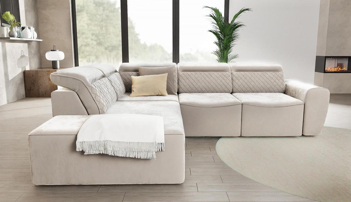 ECKSOFA Reid Beige Samt - Beige/Schwarz, Holz/Kunststoff (273/224cm) - S-Style Möbel