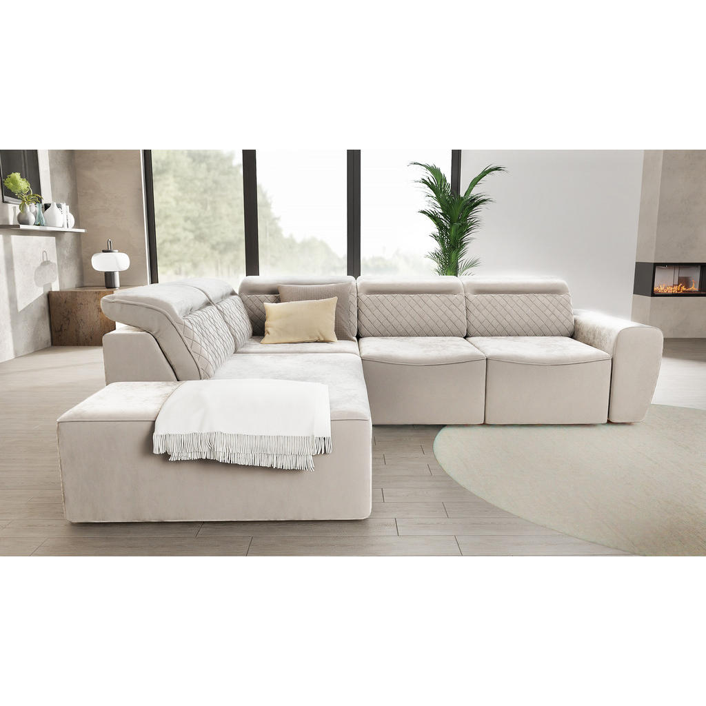 Thumbnail - S-Style Möbel Ecksofa, Beige, Textil, Echtholz,Buche, Birke, 5-Sitzer, Füllung: Polyetherschaumkern, L-Form, Eckteil, Ot...