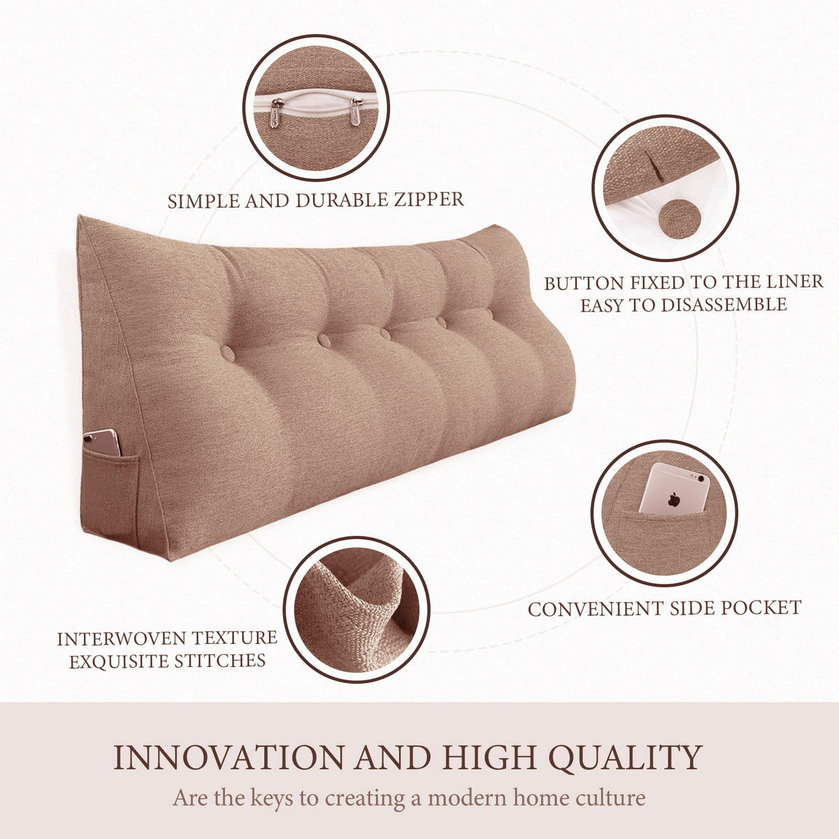 RÜCKENKISSEN für Bett Leinenlook Mauve 180 cm - Pink, Textil (50/180cm) - Vercart