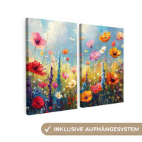 LEINWANDBILD 2er Set Blumen - Frühling - Farbenfroh - Sommerlich 80x60 cm - Orange, Textil (80/60cm) - MuchoWow
