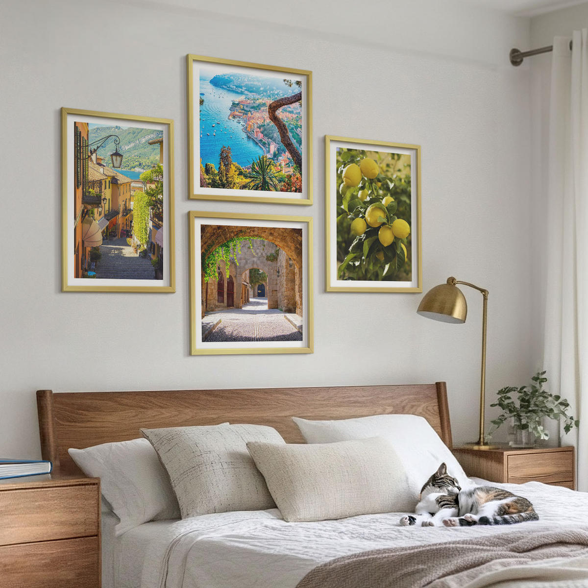 WANDBILDER 4er Set - 50x50 cm & 40x60 cm Goldrahmen - Straßen am Meer, ein Meer aus Zitronen - Goldfarben, Kunststoff (50/50cm) - ArtPrintCave